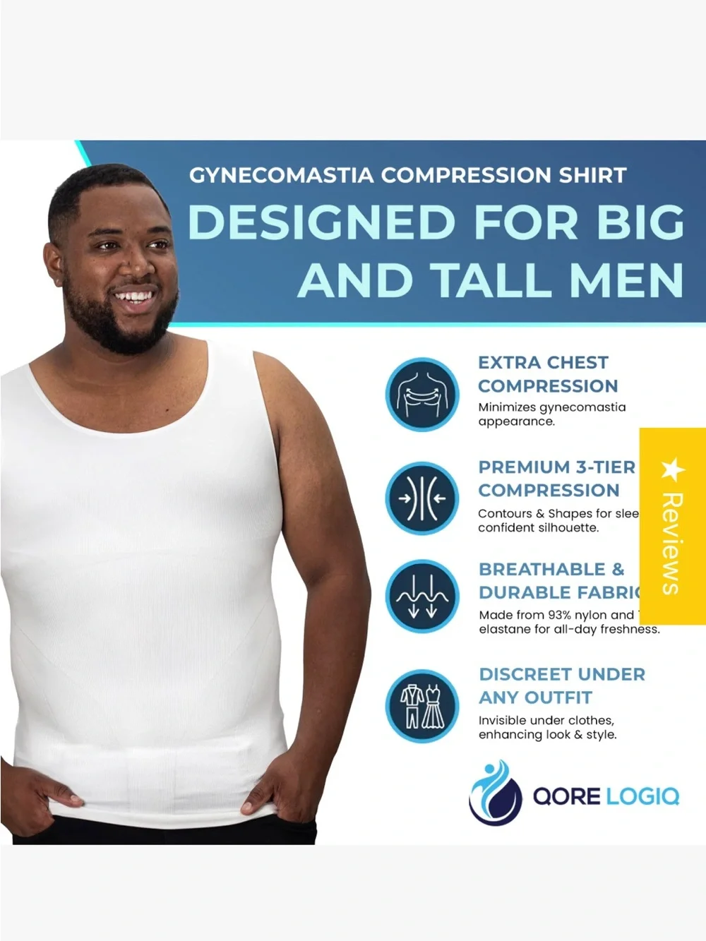 Qore Logiq Men's Compression White Tank Undershirt - XL Stretch Fit